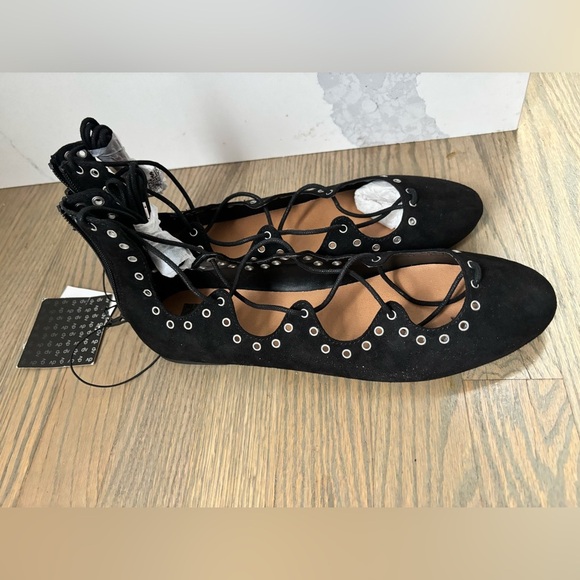 NWT DV by Dolce Vita Black Faux Suede Ballet Flats Ghillie Lace Up Size 10 - Picture 8 of 9